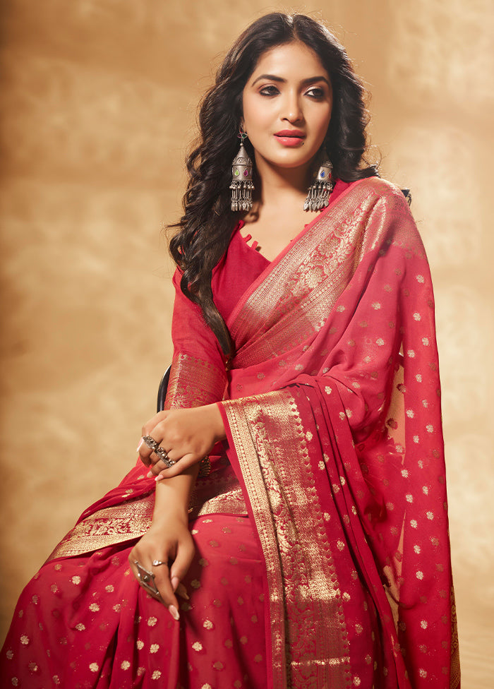 Red Georgette Saree With Blouse Piece