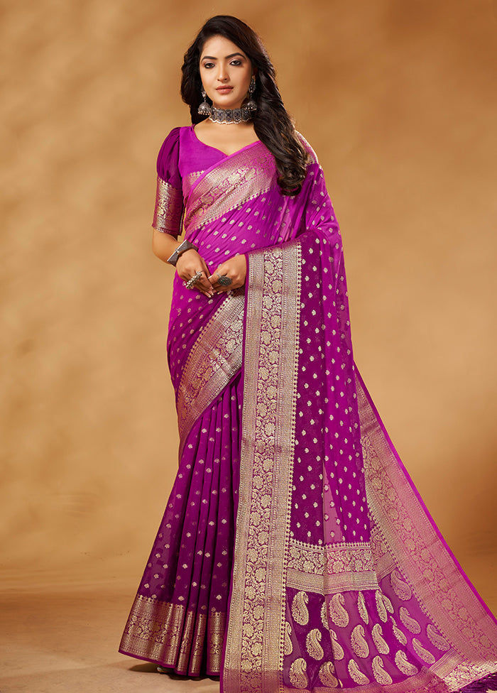 Wine Georgette Saree With Blouse Piece