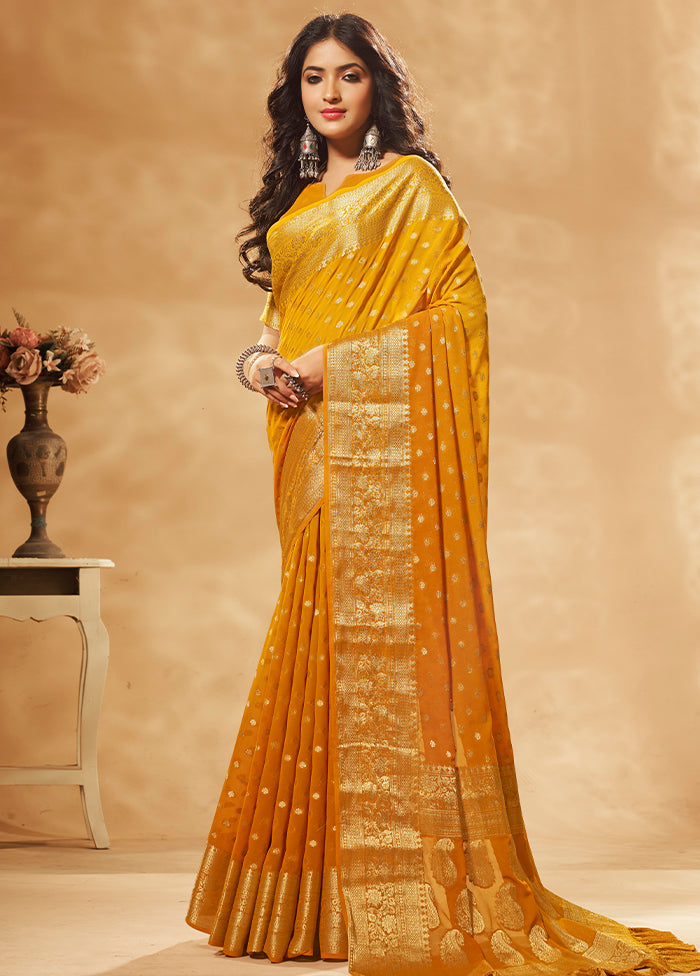 Yellow Georgette Saree With Blouse Piece