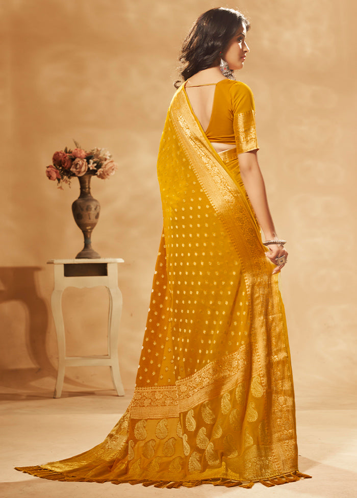 Yellow Georgette Saree With Blouse Piece