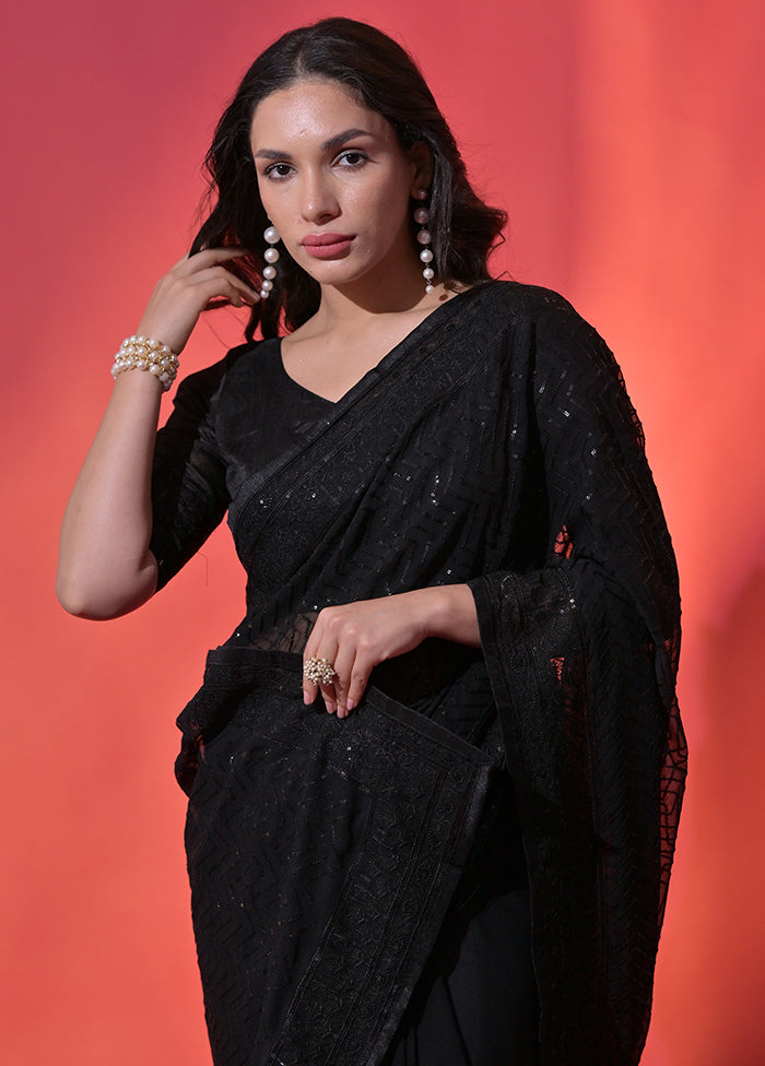 Black Georgette Saree With Blouse Piece - Indian Silk House Agencies