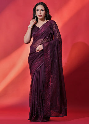 Wine Georgette Saree With Blouse Piece - Indian Silk House Agencies