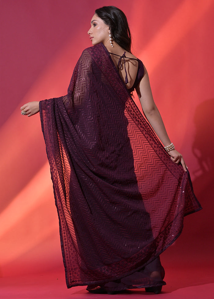 Wine Georgette Saree With Blouse Piece - Indian Silk House Agencies