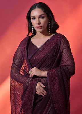 Wine Georgette Saree With Blouse Piece - Indian Silk House Agencies