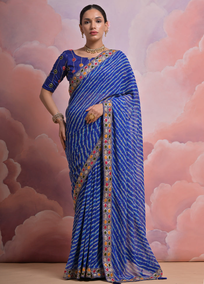 Blue Georgette Saree With Blouse Piece - Indian Silk House Agencies