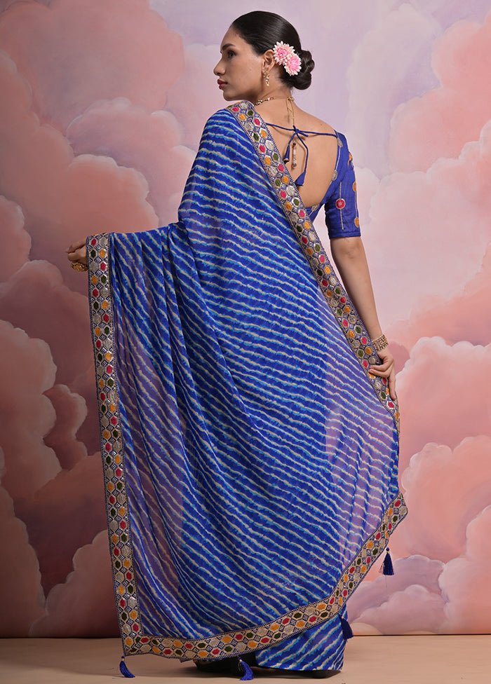 Blue Georgette Saree With Blouse Piece