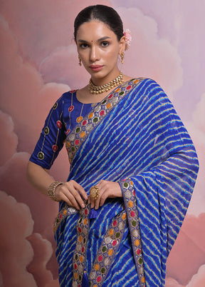 Blue Georgette Saree With Blouse Piece