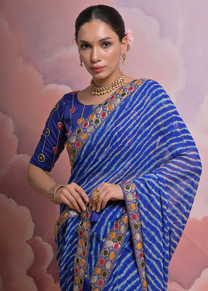 Blue Georgette Saree With Blouse Piece - Indian Silk House Agencies