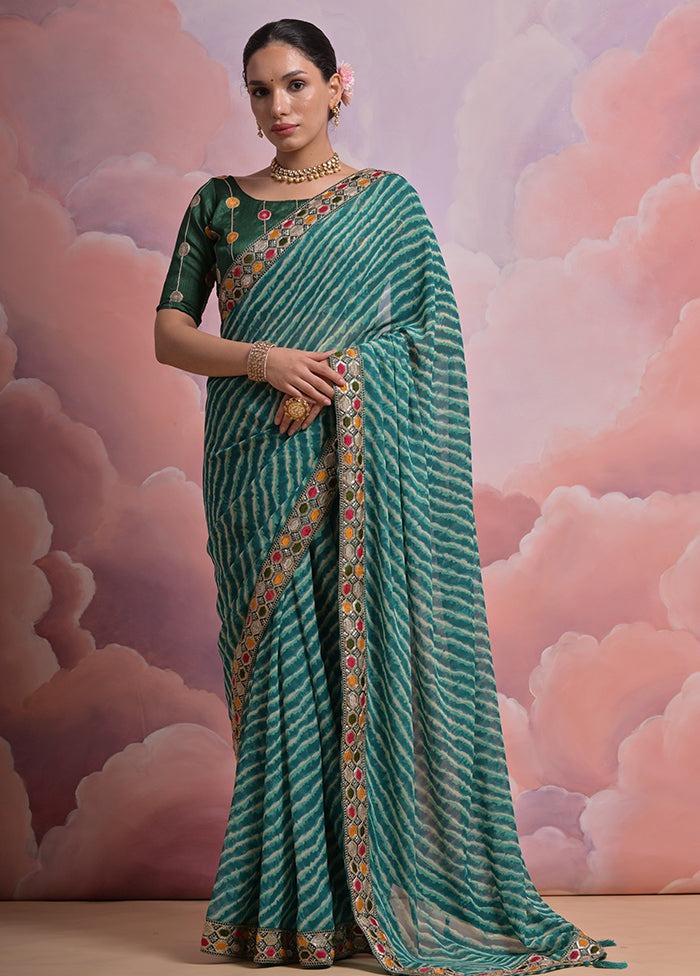 Green Georgette Saree With Blouse Piece - Indian Silk House Agencies