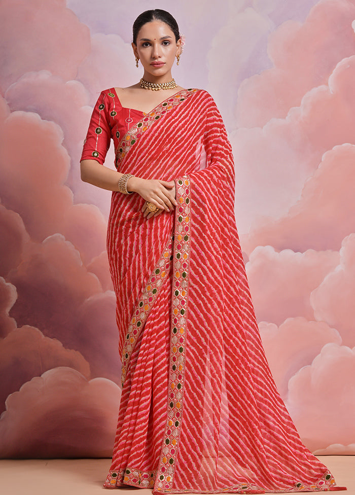 Red Georgette Saree With Blouse Piece - Indian Silk House Agencies