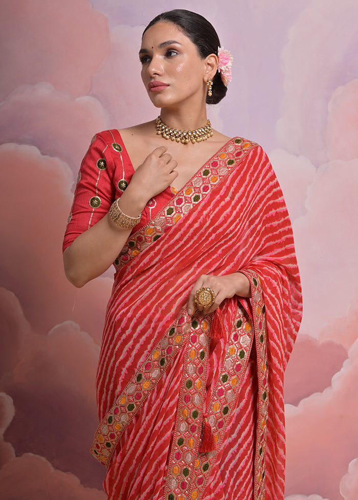 Red Georgette Saree With Blouse Piece - Indian Silk House Agencies