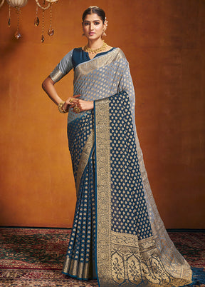 Blue Georgette Saree With Blouse Piece - Indian Silk House Agencies