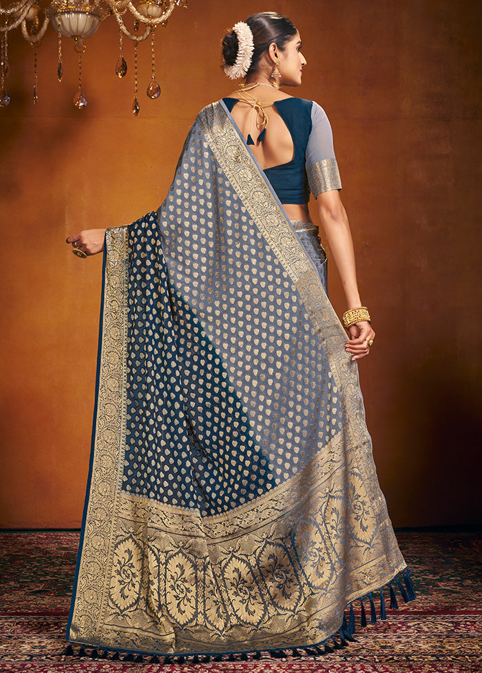 Blue Georgette Saree With Blouse Piece - Indian Silk House Agencies