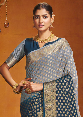 Blue Georgette Saree With Blouse Piece - Indian Silk House Agencies