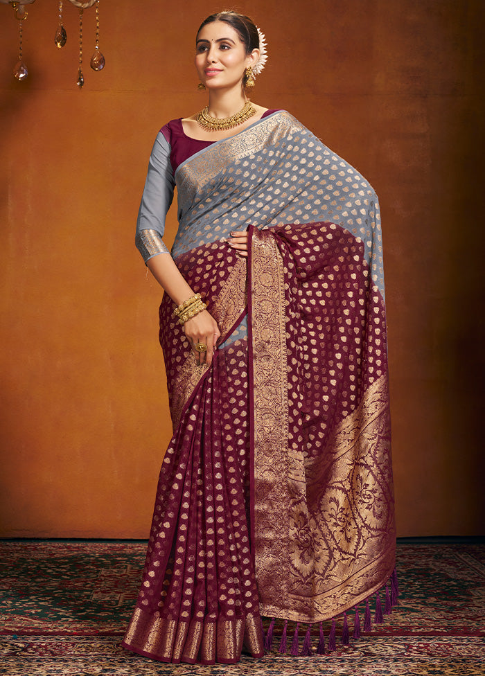 Maroon Georgette Saree With Blouse Piece - Indian Silk House Agencies