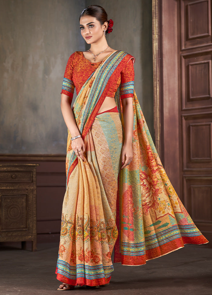 Multicolor Dupion Silk Saree With Blouse Piece