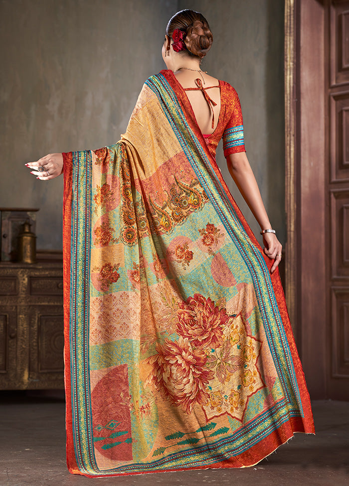 Multicolor Dupion Silk Saree With Blouse Piece