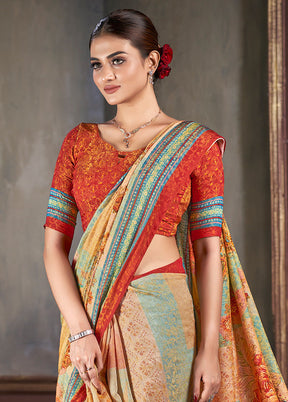 Multicolor Dupion Silk Saree With Blouse Piece