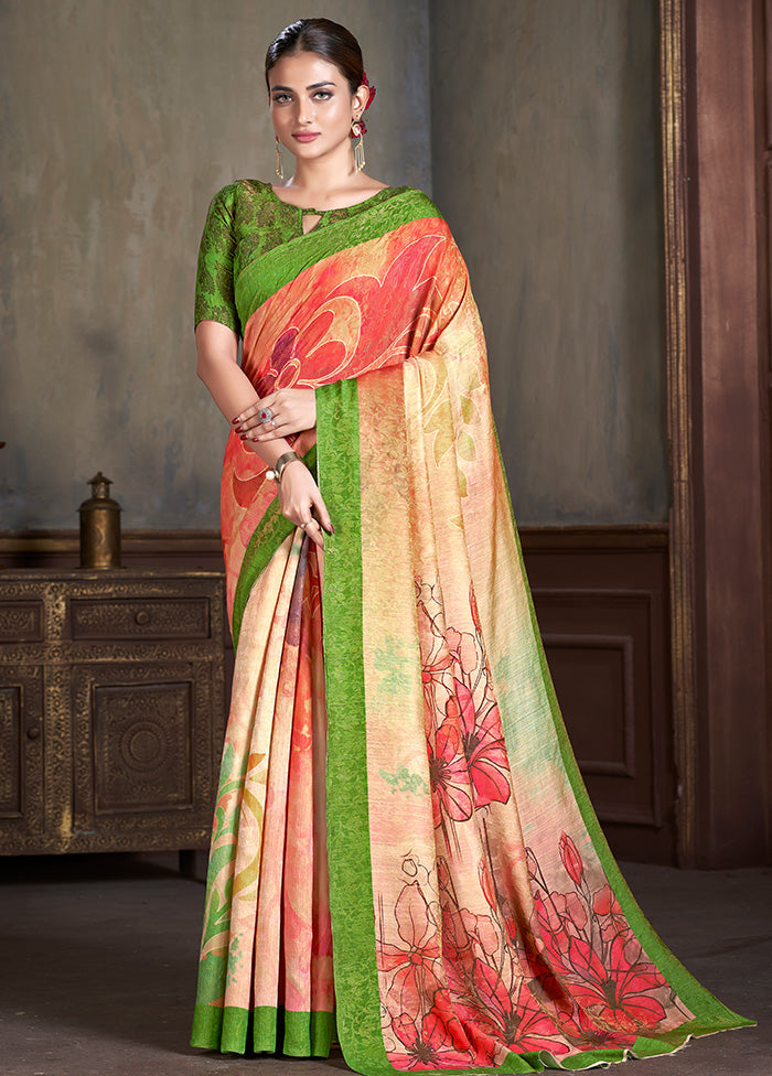 Multicolor Dupion Silk Saree With Blouse Piece