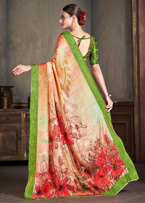 Multicolor Dupion Silk Saree With Blouse Piece