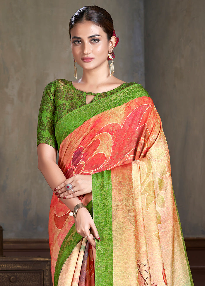 Multicolor Dupion Silk Saree With Blouse Piece