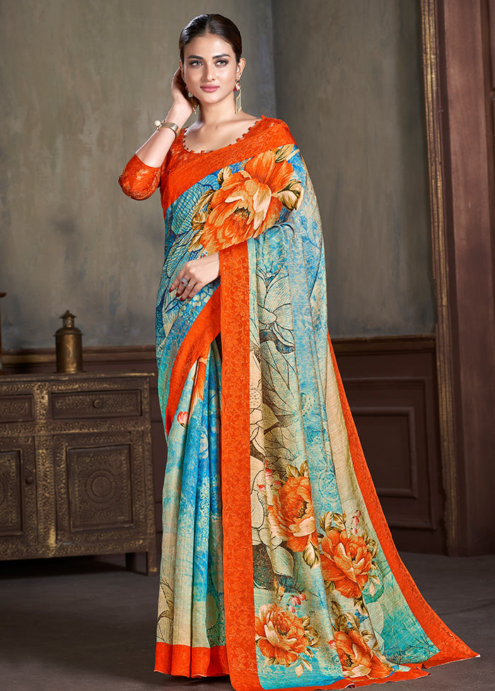 Multicolor Dupion Silk Saree With Blouse Piece