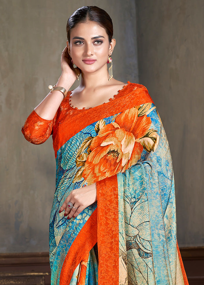 Multicolor Dupion Silk Saree With Blouse Piece