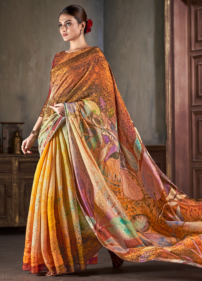 Multicolor Dupion Silk Saree With Blouse Piece