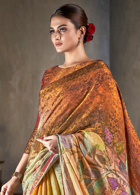 Multicolor Dupion Silk Saree With Blouse Piece