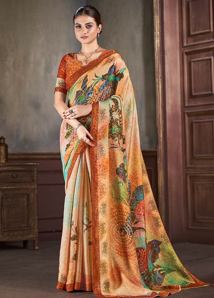 Multicolor Dupion Silk Saree With Blouse Piece