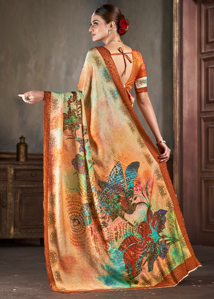 Multicolor Dupion Silk Saree With Blouse Piece