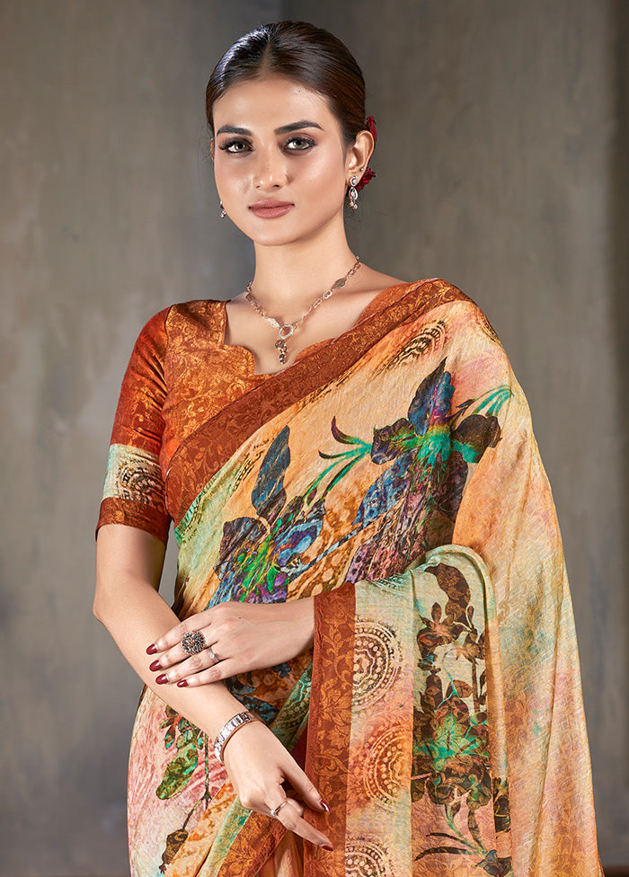 Multicolor Dupion Silk Saree With Blouse Piece