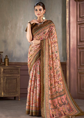 Multicolor Dupion Silk Saree With Blouse Piece