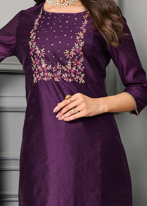 3 Pc Purple Readymade Silk Suit Set