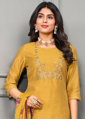 3 Pc Yellow Readymade Silk Suit Set