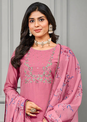 3 Pc Pink Readymade Silk Suit Set