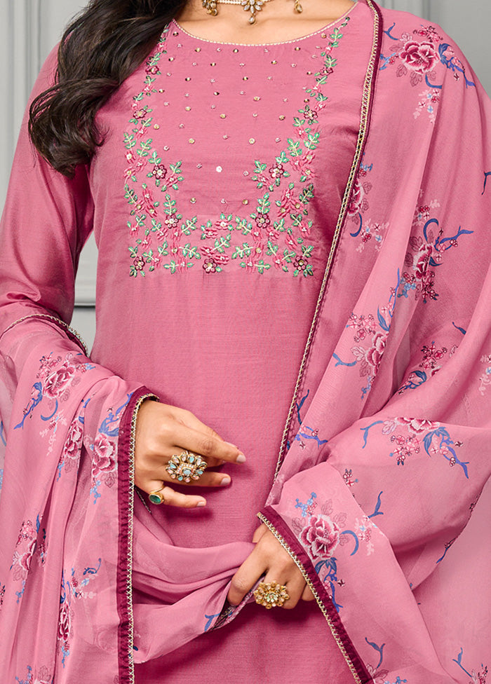 3 Pc Pink Readymade Silk Suit Set