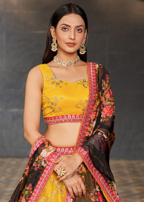 3 Pc Yellow Georgette Semi Stitched Lehenga Set - Indian Silk House Agencies