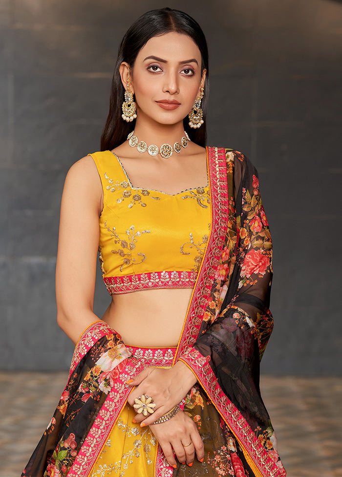 3 Pc Yellow Georgette Semi Stitched Lehenga Set - Indian Silk House Agencies