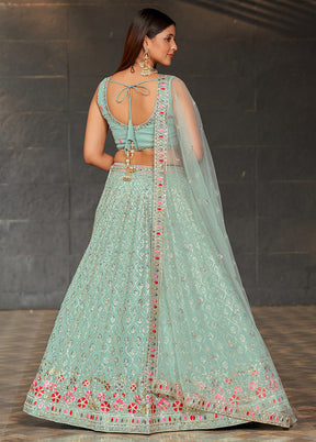 3 Pc Sky Blue Georgette Semi Stitched Lehenga Set