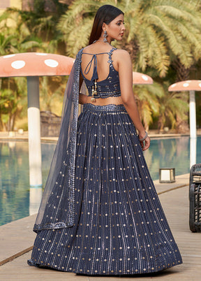 3 Pc Grey Georgette Semi Stitched Lehenga Set - Indian Silk House Agencies