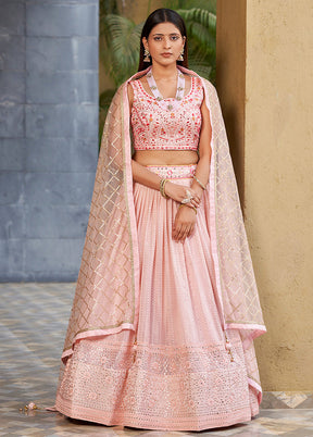 3 Pc Pink Georgette Semi Stitched Lehenga Set