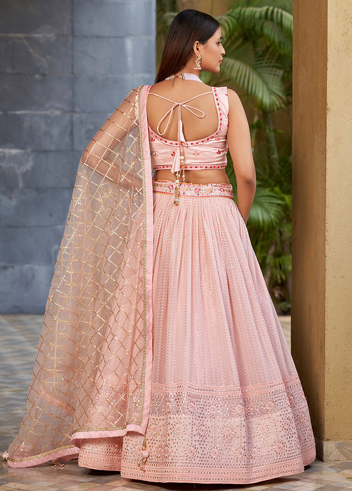 3 Pc Pink Georgette Semi Stitched Lehenga Set - Indian Silk House Agencies