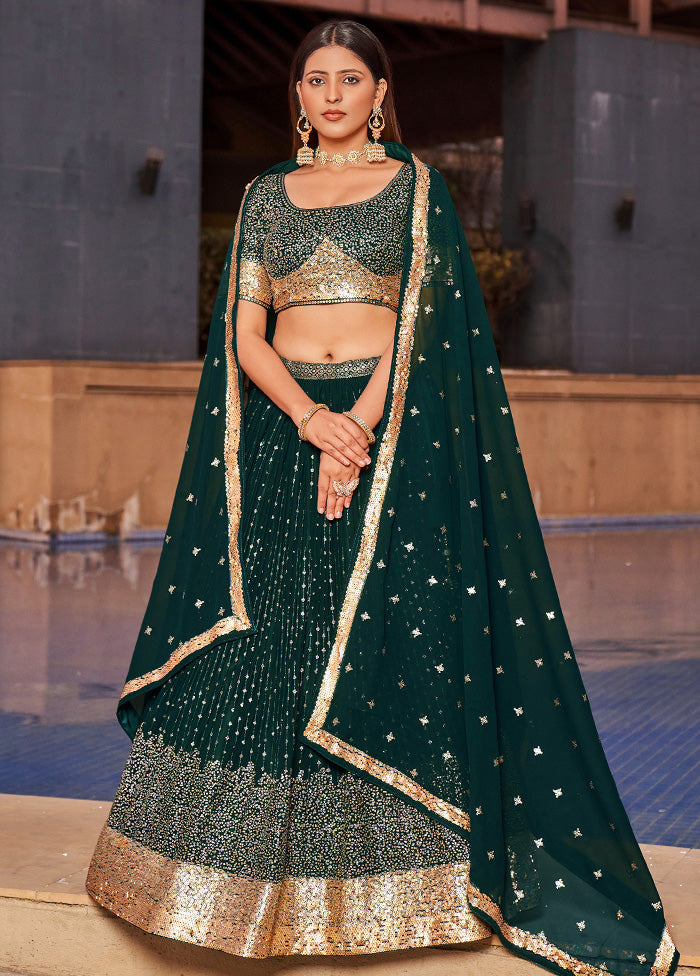 3 Pc Green Georgette Semi Stitched Lehenga Set - Indian Silk House Agencies