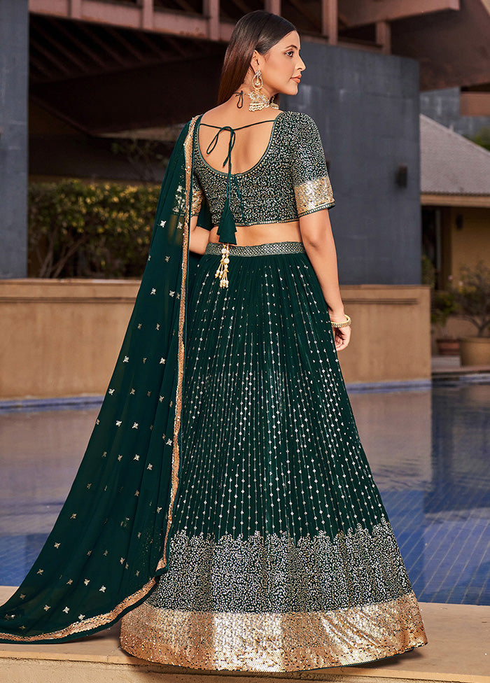 3 Pc Green Georgette Semi Stitched Lehenga Set - Indian Silk House Agencies