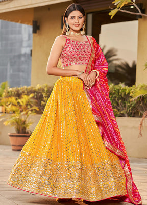 3 Pc Yellow Georgette Semi Stitched Lehenga Set - Indian Silk House Agencies