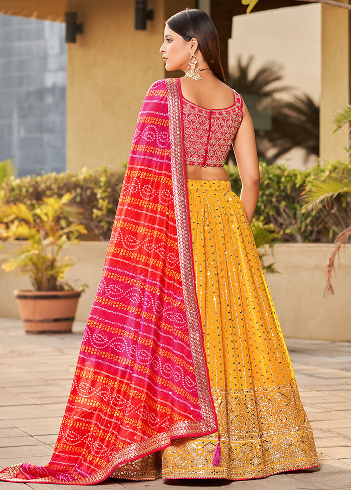 3 Pc Yellow Georgette Semi Stitched Lehenga Set - Indian Silk House Agencies