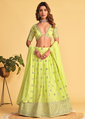 3 Pc Green Georgette Semi Stitched Lehenga Set - Indian Silk House Agencies