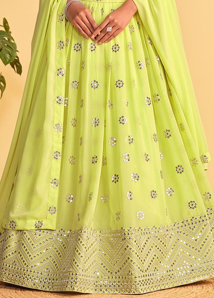 3 Pc Green Georgette Semi Stitched Lehenga Set - Indian Silk House Agencies