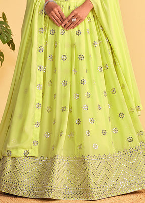 3 Pc Green Georgette Semi Stitched Lehenga Set - Indian Silk House Agencies